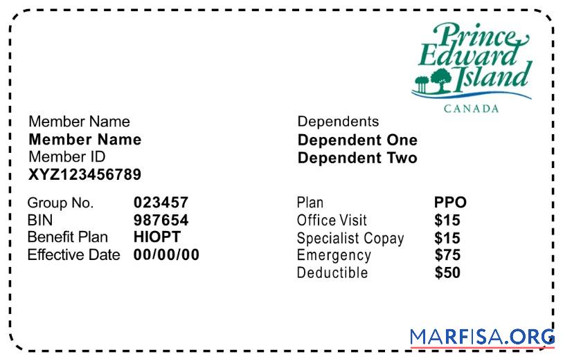Realistic Prince Edward Island health insurance card sample